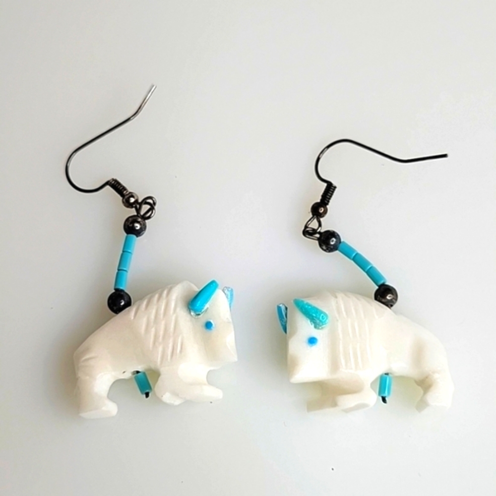 SOLD Marble & Turquoise Buffalo  by Zuni artist Todd Etsate sterling silver